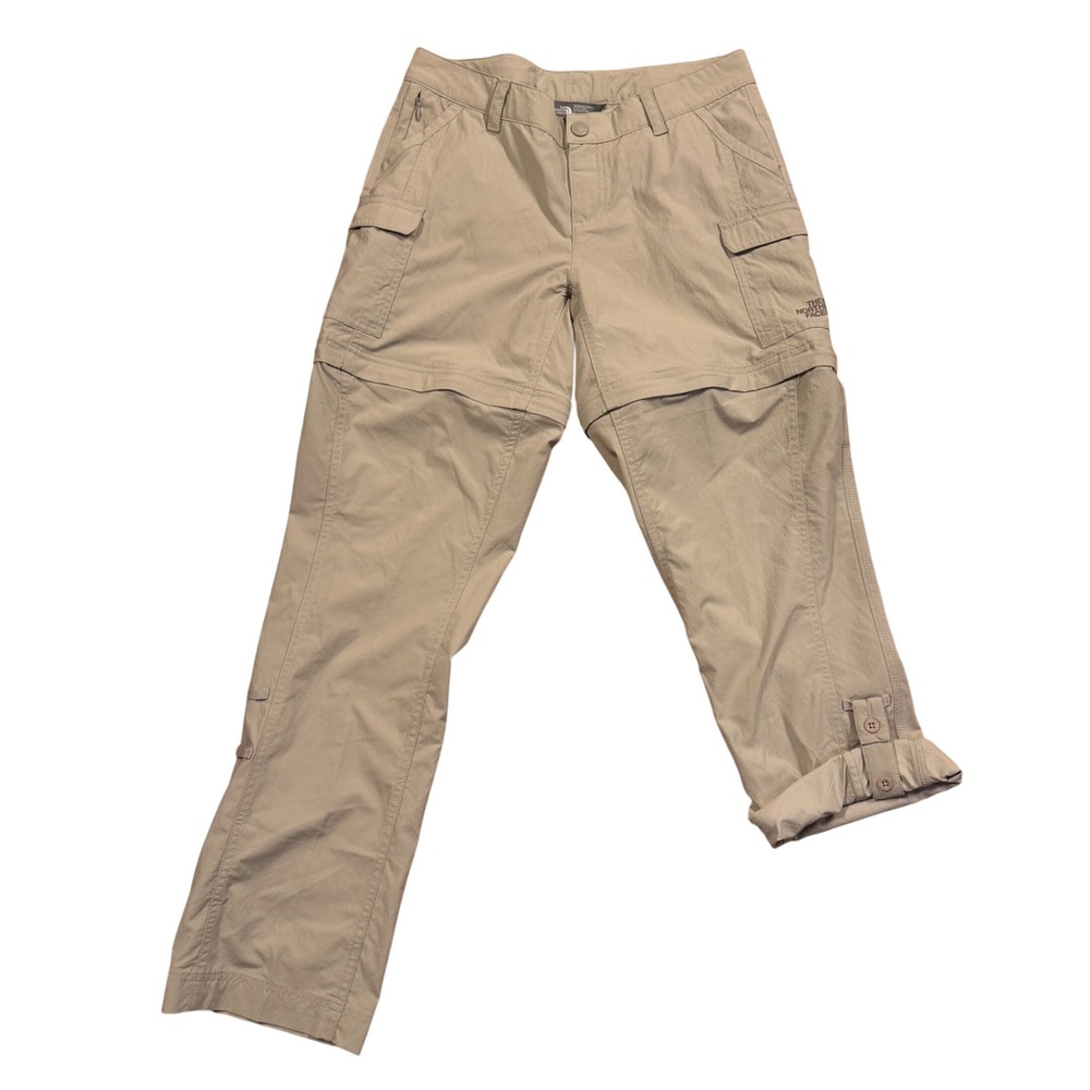 The North‎ Face Womens 4 Convertible Hiking Cargo Pants Tan Khaki Zip Off Trail